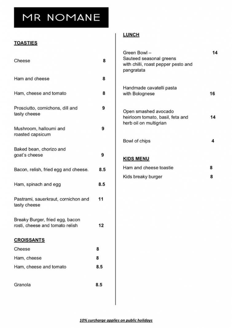 Mr Nomane Menu