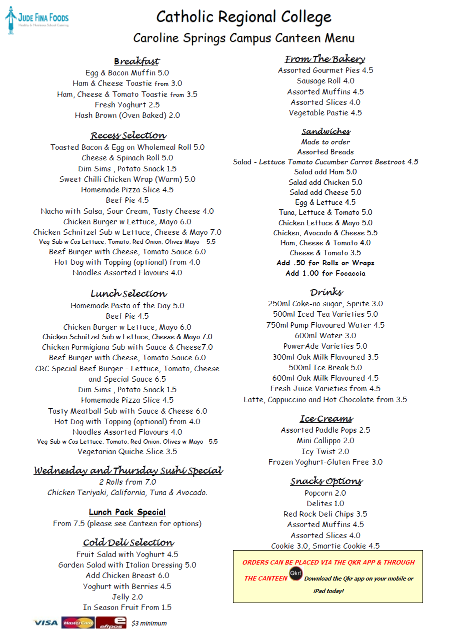 2024 Canteen Menu